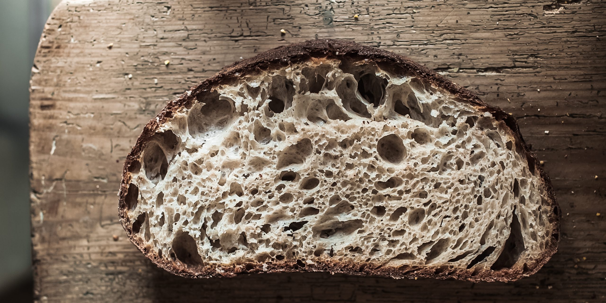 a slice of sourdough showing the nutrition via the crumb stucture