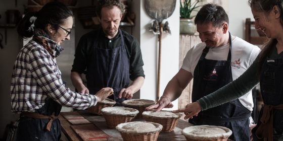 Sourdough baking course in the UK with students in an artisan breadmaking class