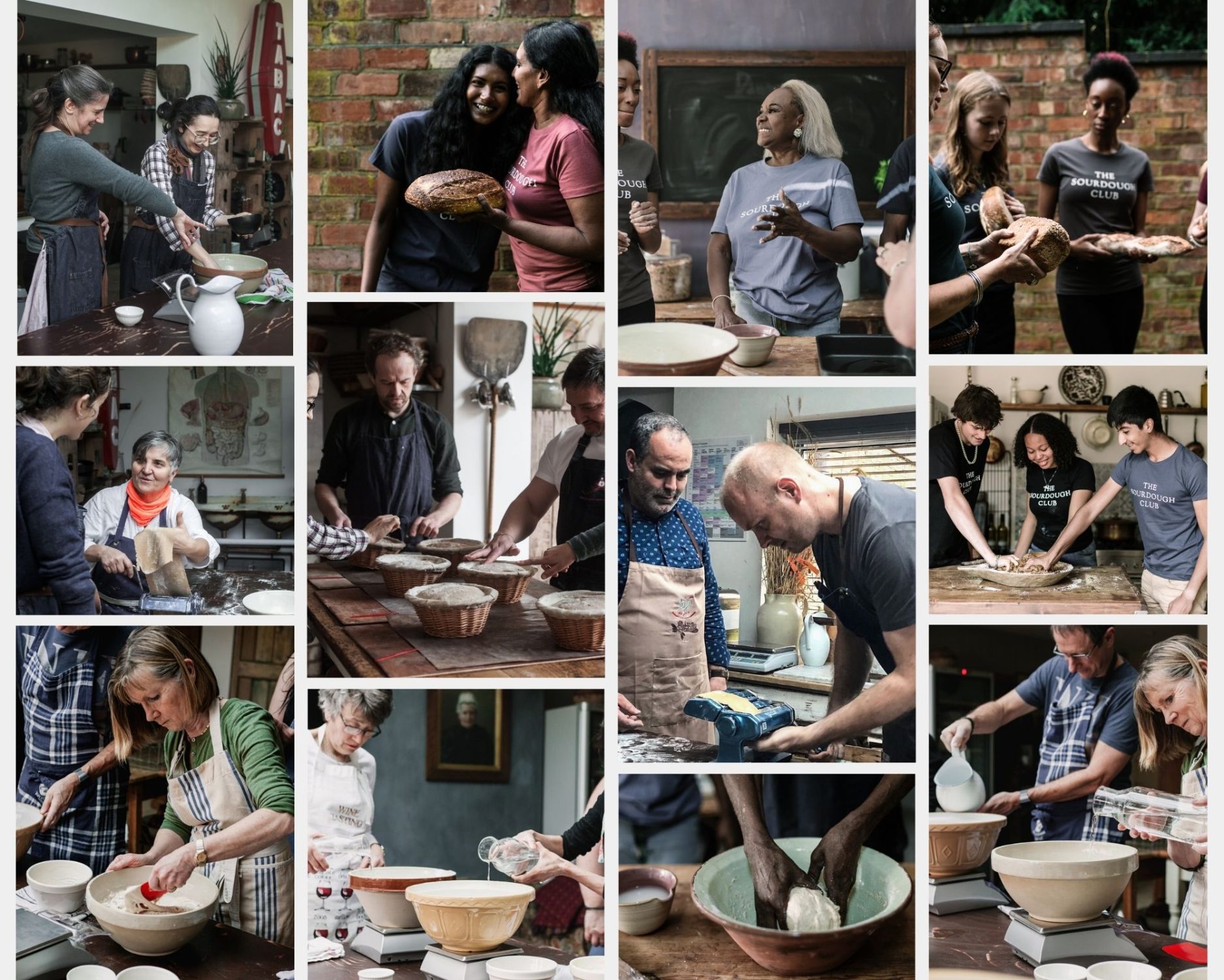 Sourdough course, with people in a sourdough workshop making bread. This is a baking class with lots of people that is the best sourdough course.